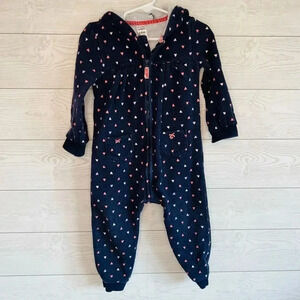 Carter’s navy/hearts toddler girl’s fleece jumpsuit Size 24 months